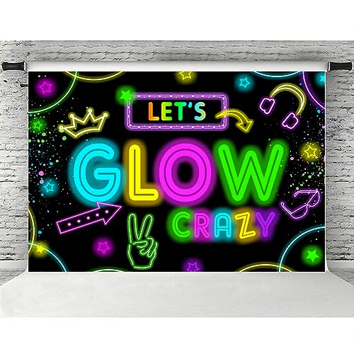 Neon Glow Party Decorations Supplies Backdrop 5x3ft Glow in The Dark Let’s Glow Banner Photography Background Birthday Sleppover Graffiti Splash Paint Black Light Kids Photo Booth - size: 5x3ft