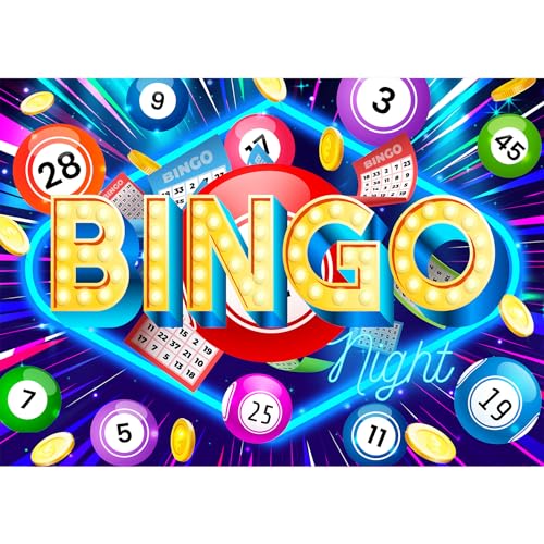 Bingo Night Backdrop 7Wx5H Feet Polyester Fabric Snooker Game Time Cards Coins Contest Gaming Winning Ball Decoration for Adults Men Modern Cool Photography Background Photo Shoot Props - color: A-02Bingo, size: 7Wx5H