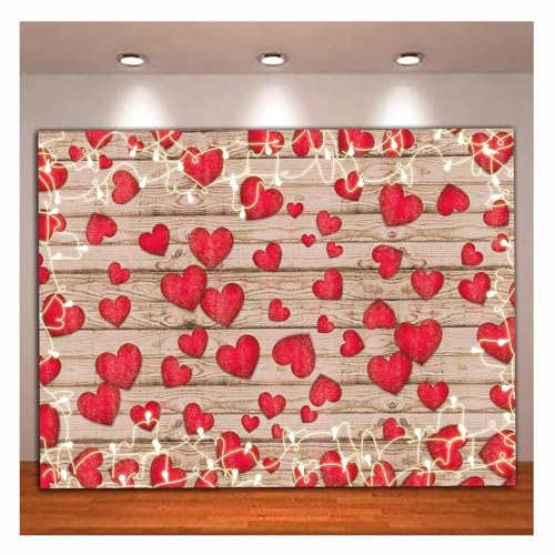 Vintage Rustic Wood Glitter Glow Red Love Heart Valentine's Day Theme Photography Backdrop Wedding Anniversary Bridal Shower Mother's Day Photo Background Couple Studio Shoot Props Supplies 10x8ft - size: 10x8 FT