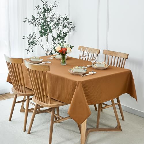 maxmill Harvest Square Tablecloth Stain Resistant Waterproof Wrinkle Resistant Weaved Pattern Soft Table Cloth for Fall Harvest Thanksgiving Decorative Fabric Table Cover, 52 x 52 Inch, Amber - color: Amber, size: 52" x 52" (Square)