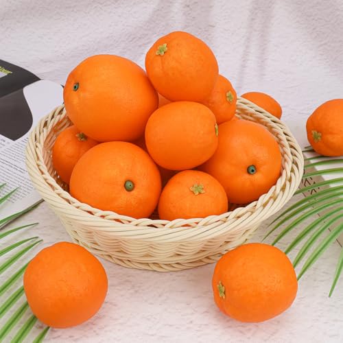 Folmywy 16 Pcs Artificial Oranges Decorative Fake Oranges for Bowls Filler Faux Realistic Fruit Decoration Simulation Plastic Fruits Model Display Christmas Festival Party Home Kitchen - color: Oranges