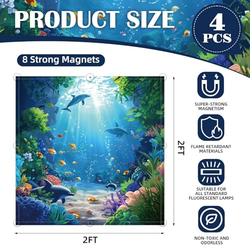 ANGSYLTH 2 x 2 Feet Fluorescent Light Covers - 4 Pcs Covers for Ceiling Lights, Magnetic Light Filters for Classroom, Office, Hospitals, Home (Underwater World) - color: Underwater World