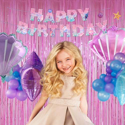 Pink Foil Fringe Curtains Tinsel Backdrop, Melsan 3.2 x 8 ft Metallic Tinsel Curtains Party Decorations for Baby Shower, Princess Themed Birthday Party Backdrop - Pack of 2 - color: Pink, size: 3.2 x 8 ft