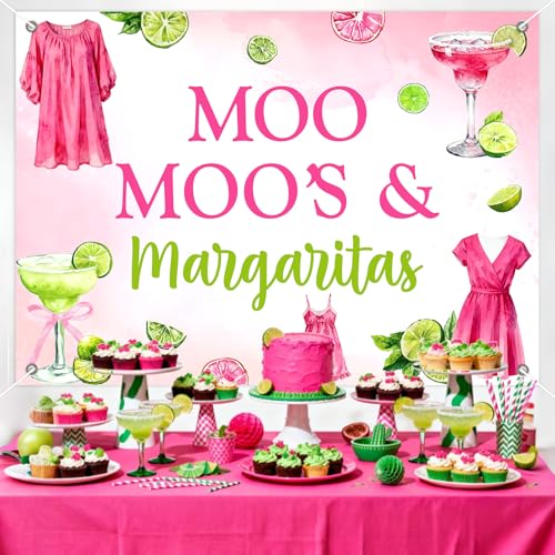 Margarita Birthday Party Decorations, Pink and Green Moo Moos & Margaritas Decorations Backdrop Margs and Matrimony Bachelorette Party Decor for Mexican Birthday Bridal Shower Wedding Supplies7*5ft - size: 7*5ft