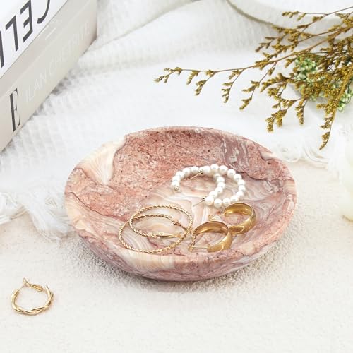Small Natural Marble Jewelry Tray Key Plate Holder Dish Trinket Decor Catch All Bowl for Ring Earring Stone Gift for Women Daugther,Shell Pink,5.5" - color: Shell Pink