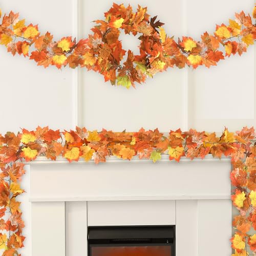 6 Pack Fall Decorations for Home, 35.4FT Fall Garland for Mantle, Thanksgiving Garland Outdoor, Halloween Decorations Fall Decor Colorful Fall Garlands for Thanksgiving Autumn Harvest Party Supplies - color: Light Orange, size: 6 Pcs