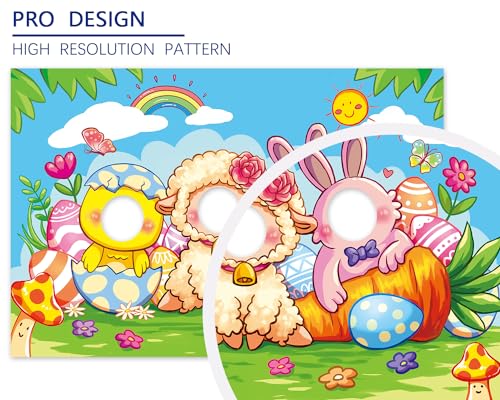 Easter Face in Hole Backdrop 5 x 3.3 ft, Baby Chick Sheep Bunny Face Cutout Photo Props, Happy Easter Party Photography Background, Spring Party Bunny Decoration Kids Photo Booth Props