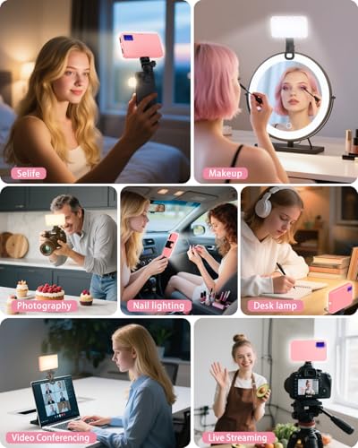 168 LED Selfie Light for iPhone, Phone Light, 3000mah Rechargeable Picture Light Clip Portable Lights for Phone, Camera, Laptop, iPad, 3 Lights Modes for Makeup, Video Conference, TikTok, Vlog (Pink) - color: Pink