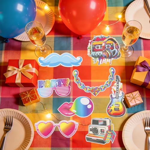 30 Pcs 80s Disco Photo Booth Props Kit 80s Photo Props Party Supplies Favors Decorations Selfie Prop Photography Photobooth Funny Cute Holiday Selfie Supplies Easy to Assemble