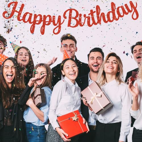 BEISHIDA Red Happy Birthday Banner - NO DIY,10Feet,Pre-Strung-Glitter Backdrop Happy Birthday Sign,Decorations for Women,Bday Party Decorations - color: Red