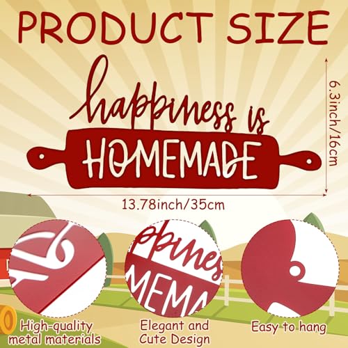 Funrous Kitchen Wall Art Decor Happiness Is Homemade Metal Sign Rustic Farmhouse Kitchen Decor Hanging Decorative Signs and Plaques for Home Dining Garden Room 13.8 x 6.3 Inch(Vintage Red) - color: Vintage Red