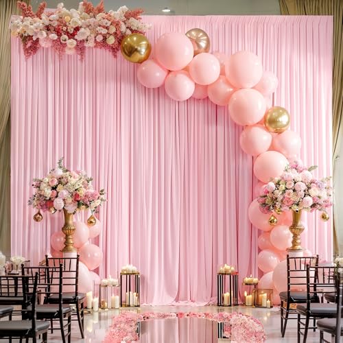 10x10ft Pink Backdrop Curtain Panels for Parties - Wrinkle Free Polyester Photo Curtain Backdrop Wedding Back Drop Fabric Drapes for Party Decorations Background for Photography - color: Pink, size: W5' X H10'(2 Panels)