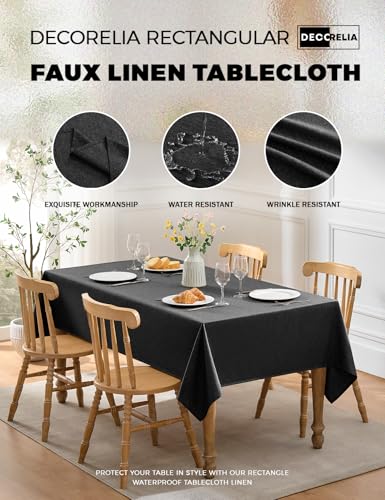 Decorelia Black Cloth Tablecloths for Rectangle Tables,Waterproof Washable Dinning Fabric Table Cover Protector for Banquet, Party, Camping and Wedding (Oblong, 60 x 84 Inch (6-8 Seats), Black) - color: Black, size: 84" x 60" (Rectangular)