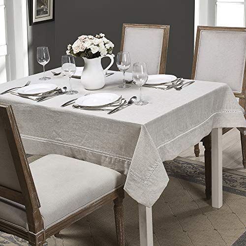 Simple&Opulence Premium 100% Linen Hemstitch Tablecloth-60 x 120 Inch Natural Linen, Natural Fabric, Rectangular Tablecloth for Indoor and Outdoor Use - color: Natural Linen, size: 60" x 120" (Rectangular)