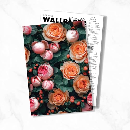 Main Street Peel and Stick Wallpaper Eco-Friendly Sheets 12 Pack, 11 X 16 Inch Fresh Roses Design, Wall Mural for Home Decor, Removable Wall Decor Wallpaper Peel and Stick for DIY Projects - style: Fresh Roses Design