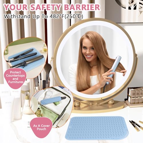 Larger Size Silicone Heat Resistant Mat for Curling Irons, Flat Irons, Hair Straightener and Other Hair Styling Tools, Portable Hot Tools Pad Cover for Travel Vanity Salon(12.0" x 9.0") - color: Blue