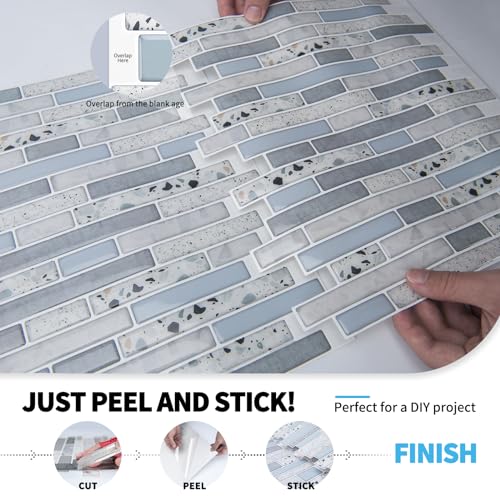 Art3d Peel and Stick Kitchen Backsplash Self-Adhesive Wall Tile Stone, 10 Sheets - color: Light Blue