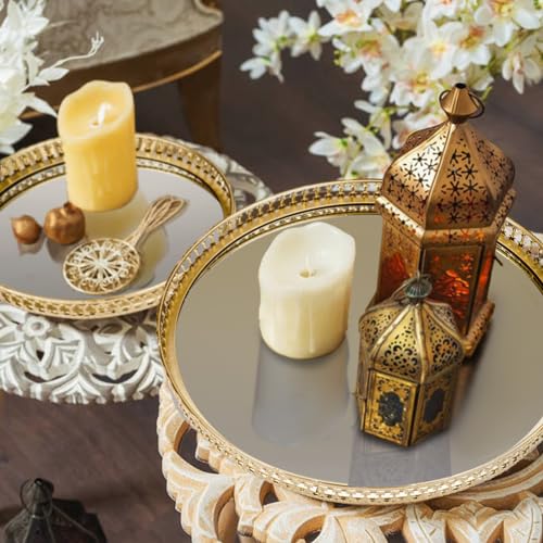 Ayswupt Gold Mirrored Vanity Tray for Bathroom Counter,Metal Decorative Jewelry Storage Tray Cosmetic Perfume Organizer for Dresser,Bedroom,Home Decor,Suit for Candle Holder,Coffee Table Centerpiece,S - size: 6.8"