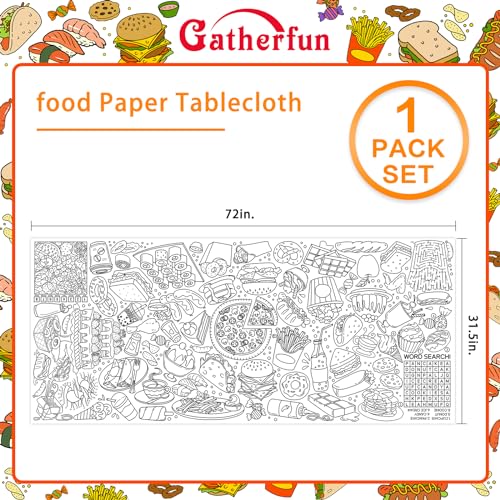 Gatherfun Giant Kids Coloring Poster | 31.5 x 72 Fun Food-Themed Activity for Classroom, Birthday & Events | Versatile as Wall Décor or Table Cover - style: Food them