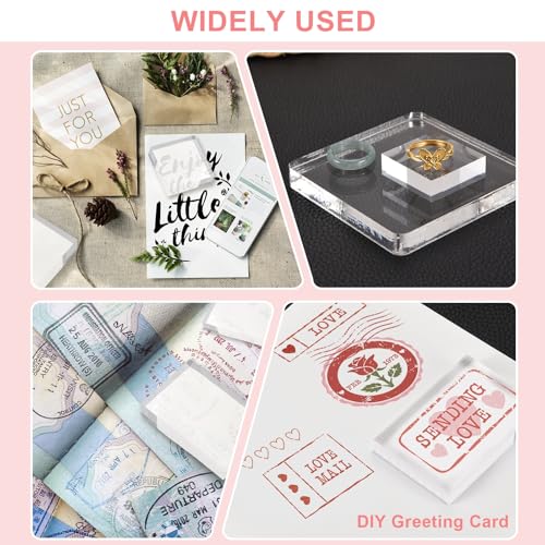 PATIKIL Acrylic Stamp Block, 4 Pack Clear Stamping Block Decorative Mounting Blocks Set Rectangle for Wedding Flat Lay Photography Props Scrapbooking DIY Crafts Cards, 3" x 3"