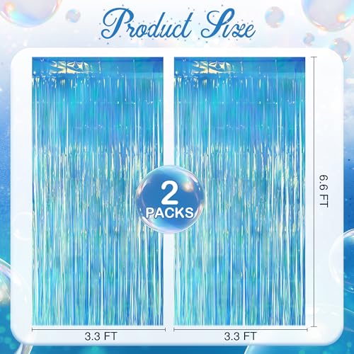 2 Pack Blue Iridescent Streamers Backdrop, 3.3x6.6ft Foil Fringe Curtains Holographic Door Tinsel Streamers for Birthday, Wedding, Holiday, Bachelorette, Christmas, Winter Theme Party Decorations - color: Blue, size: 2 Pack