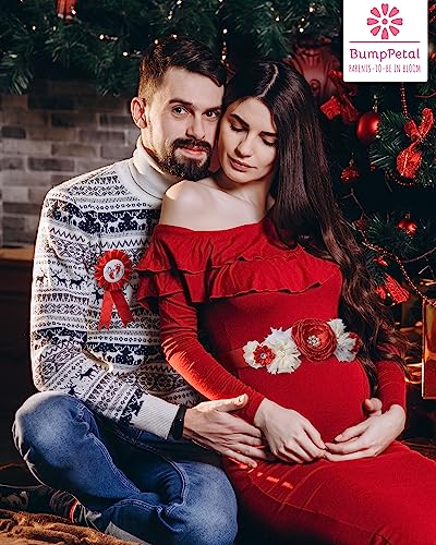 Baby Shower Sash Decorations Mom to Be Corsage Gift Dad to Be Pin 3Pack Set Flower Belt for Maternity Dress - Gender Reveal Pregnancy Photo Props - color: Deep Red