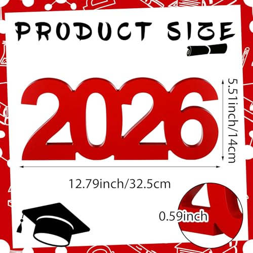 AceOrbit Graduation Decorations 2026 Table Sign Centerpieces 13" x 5.5" Wooden Class of 2026 Block Graduation Photo Booth Props for High School Seniors Night Decor College Party Supplies(Red) - color: Red