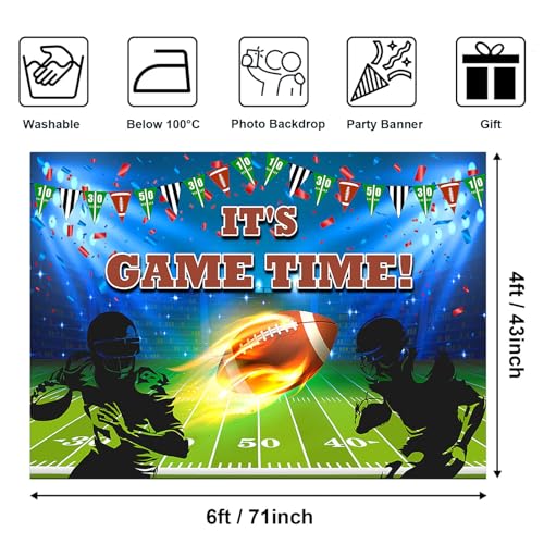 Avezano Football Theme Backdrop Football Birthday Party Decorations It's Game Time Sports Themed Baby Shower Party Backdrops for Photography (6x4ft, 71x47inch) - size: 6x4ft, 71x47inch