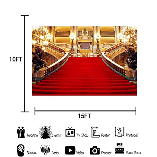 Red Carpet Backdrop, Golden Palace Gorgeous European Hall Photo Backdrop, Vinyl 15x10ft Prom Picture Photo Studio Props BJXTGU64 - color: Red, size: 15x10ft