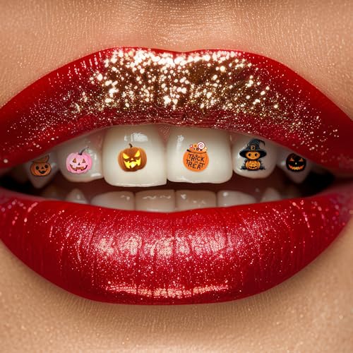 Halloween Tooth Bling Tattoo – Temporary Tooth Gem Kit for Teeth – Safe for Teens & Adults, Removable Fun Fake Tooth Tattoo Stickers for Halloween Costume, Party & Cosplay (Pumpkin) - color: Pumpkin