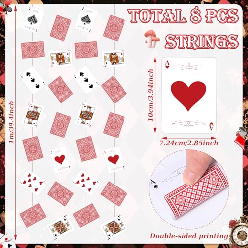 Xinnun 8 Pcs Wonderland Tea Party Decorations Wonderland Themed Poker Cards Garland Banners Heart Spade Pattern Card Hanging Decor for Birthday Baby Shower Tea Party Supplies - style: Poker Card