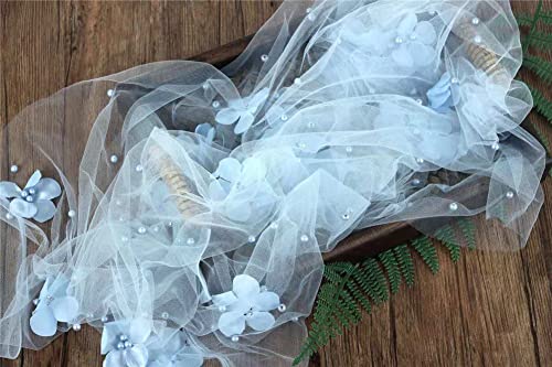 Coberllus Newborn Photography Props Boys Girls Wrap Blanket Baby Photo Shoot Floral Pearl Decorative Mesh Rug Layer Basket Filler (Light Blue) - color: Light Blue