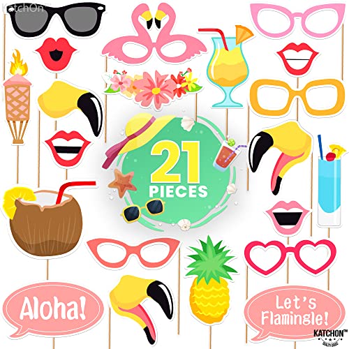 KatchOn, Luau Photo Booth Props - Pack of 21 | Tropical Photo Booth Props, Luau Party Decorations | Beach Party Decoration | Hawaiian Prop, Hawaiian Themed Party Decoration Flamingo Party Decorations - color: Beach