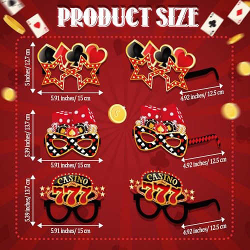 32 Pcs Casino Night Decorations Las Vegas Casino Glasses Paper Eyeglasses Poker Dice Selfie Photo Booth Props Kit Las Vegas Game Night Birthday Party Favors Supplies - style: Casino Night