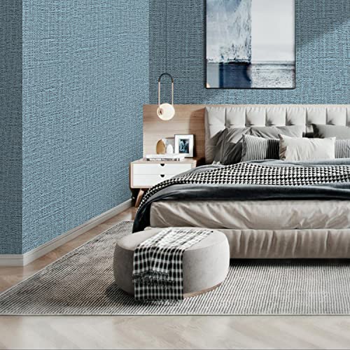 Peel and Stick Wallpaper Blue Grass Cloth Wall Paper - 15.7 x 200 Inch Self Adhesive Wallpaper Peel and Stick, Easy to Paste Wall Contact Paper for Stand Liner, Table and Door Makeover Decor - color: Linen Blue, size: 15.7" x 200"