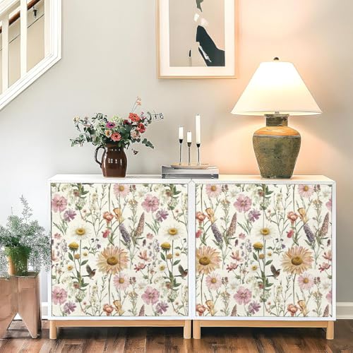 Livebor Floral Peel and Stick Wallpaper Floral Bird Contact Paper 16.9inch x 118.1inch Vintage Flower Wallpaper Peel and Stick Self Adhesive Flower Contact Paper Botanical Decor for Bathroom Vinyl - color: A-Floral, size: 16.9" x 118.1"