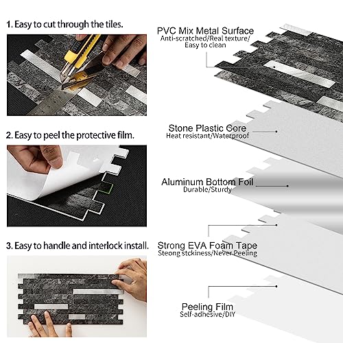 Peel and Stick Backsplash, 20-Sheet Peel and Stick Tiles 12.1" x 5.9" Stick on Backsplash PVC Wall Tile for Kitchen Fireplace