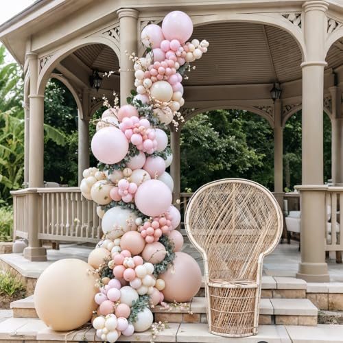 Dusty Pink Balloons, 12 Inch Pastel Baby Light Pink and White Sand Ivory Nude Beige Cream Boho Balloons for Girl Baby Shower Neutral Birthday Boho Party Decorations Wedding Bridal Engagement Backdrop - color: Pink Sand White