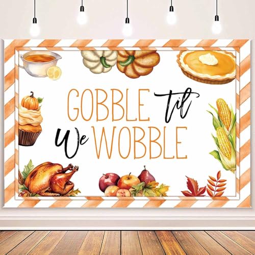 MEHOFOND 7x5ft Gobble til we Wobble Backdrop Autumn Happy Thanksgiving Party Decoration Banner Funny Thanksgiving Dinner Feast Pumpkin Turkey Thanksgiving Harvest Party Banner Photography Supplies - color: Gobble til we Wobble, size: 7x5ft