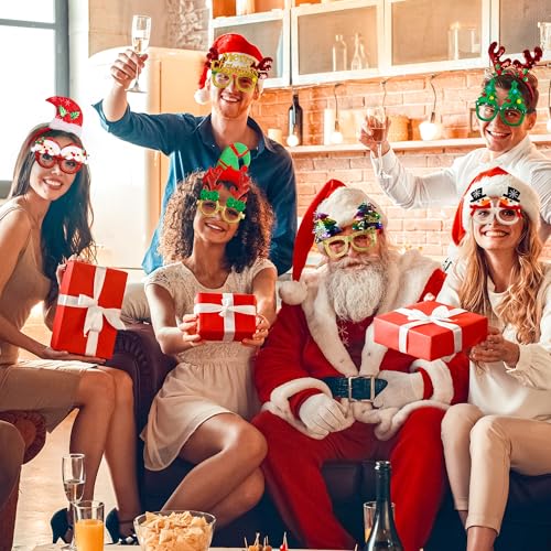 24 Pieces Christmas Headbands and Glasses Frames Bundle Set, Christmas Party Favors, Cute Eyeglasses Headwear Set with Santa Hat, Snowman, Tree Designs, Christams Party Supplies, Decor, Photo Props - style: 24 Pcs