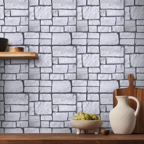 COMSTICKC 3D Faux Stone Wall Panel,Peel and Stick Tiles,10 Pcs of 12"X12",Self-Adhesive PVC Lock Stone Adhesive Black Rock Paneling Backsplash,Paintable Decorative Tile - color: Gray-3