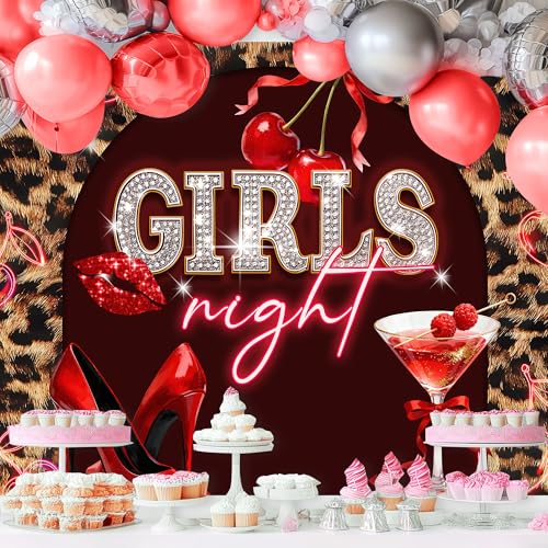 Girls Night Leopard Backdrop 7Wx5H Feet Fabric Cheetah Print Red Cherry Bow High Heeled Shoes Lips Vintage Fashion Cute Woman Girly Photography Background Banner Photo Shoot Decor Prop - color: A-01leopard cherry heeled, size: 7Wx5H
