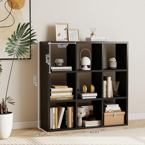 Metal 9 Cube Storage Organizer, Black Short Bookshelf with Storage, 3 Tier Cube Storage Display Shelf, Small Sideboard, Kitchen Pantry Cabinet for Living Room, Office, Study, Easy Assembly - color: Black, size: 9 Cube