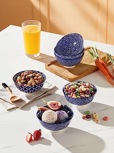 Metahom Blue and White Bowls, Ceramic Dessert Bowls 10 Oz, Porcelain Bowl Set for Ice Cream, Decorative Bowls for Snack Soup Condiments, Side Dishes, Set of 6 - color: Blue White, size: 4.75 inch