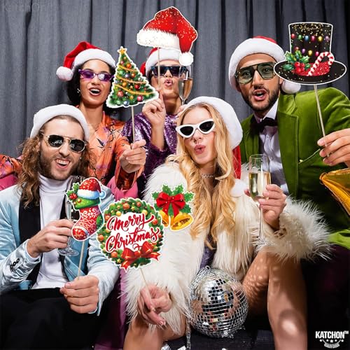 30pcs Christmas Photo Booth Props Funny Christmas Party Decorations Photobooth Favors Games Supplies for Kids Adults - color: Red Green Black