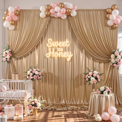 10x10ft Champagne Backdrop Curtains Glitter Sequin Photo Backdrop Curtain Fabric Shimmer Drapes Backdrop Bridal Baby Shower Wedding Birthday Party Photography Backdrops Photoshoot 5x10FT, 2 Panels - color: Champagne, size: 10 ft X 10 ft(2 Panels 5ft X 10f