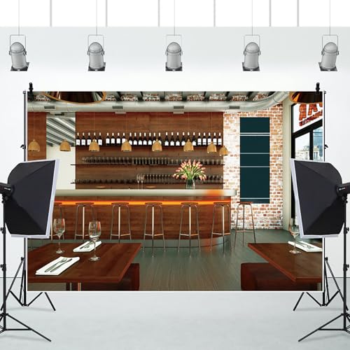 Renaiss 6x4ft Mordern Bar Photo Backdrop Tavern Counter Wine Bottles Eatery Cafe Drink Photography Background Urban Club Bar Interior Decorations Banner Adult Portrait Studio Photoshoot Props - color: Brown-4, size: 6x4ft
