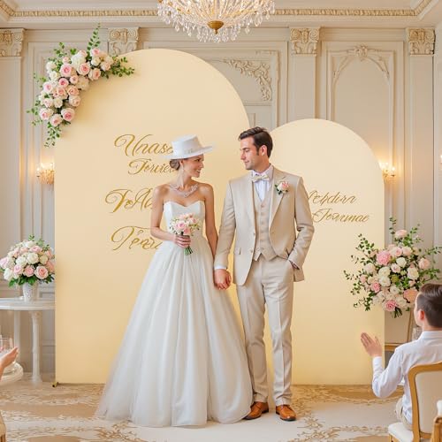 7.2 and 6FT Champagne Arch Covers Set of 2, Stretchy Spandex Fabric Arch Backdrop Cover, Double-Sided Fitted Wedding Arch Backdrop for Baby Shower Birthday Party Photo Booth Decoration - color: Champagne