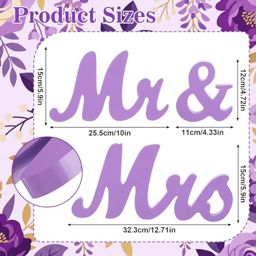 AceOrbit Purple 3 Pcs Mr & Mrs Sign Table Decor Sweetheart Mr and Miss Wooden Letters Freestanding Wedding Sign Rustic Table Centerpieces for Wedding Party Photo Booth Props Decorations Supplies - color: Purple
