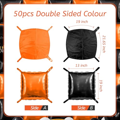 50 Pcs Black and Orange Square Foil Balloons Wall Backdrop, 19 Inch Reusable Mylar Basketball Balloons DIY Double Sided Tunnel Arch Kit for Birthday Graduation Basketball Party Baby Shower Decorations - color: Black & Orange